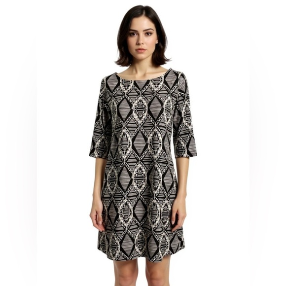 Soybu Black and White Geometric Soft Cotton Shift Dress Women's Size Small - Picture 1 of 6